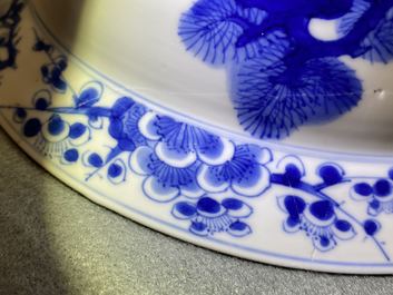 A Chinese blue and white 'Three friends of winter' bowl, Kangxi mark and of the period